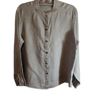 BINYI 100% LINEN TOP LIGHT GRAY LONG SLEEVE BUTTON UP SIZE LARGE
